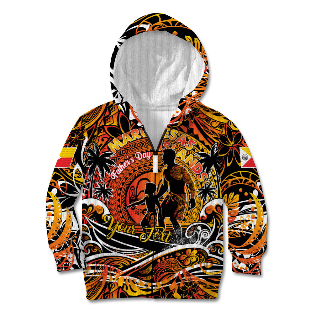 Father's Day Marquesas Islands Kid Hoodie Special Dad Polynesia Paradise DT02 Zip Hoodie Orange - Polynesian Pride