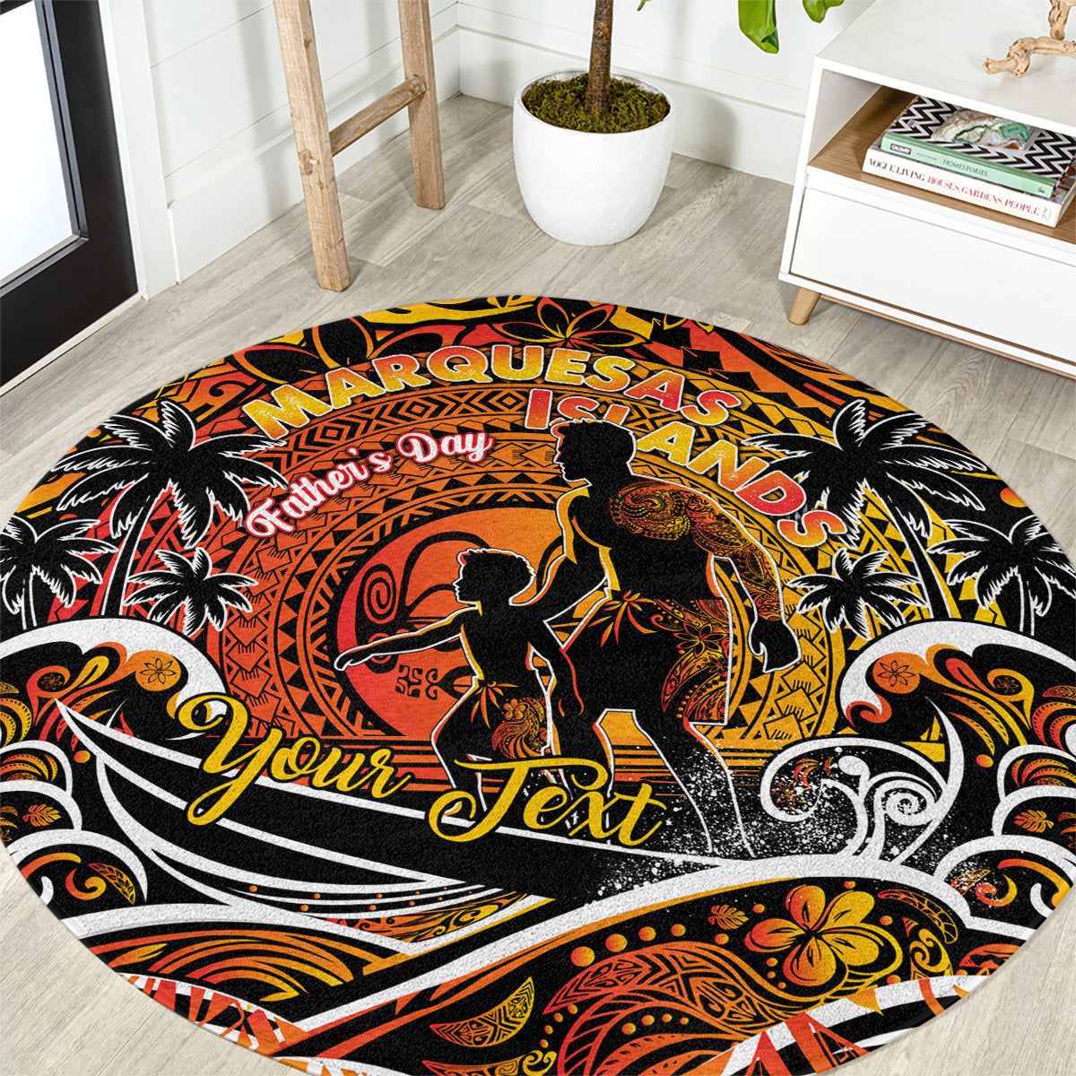 Father's Day Marquesas Islands Round Carpet Special Dad Polynesia Paradise DT02 Orange - Polynesian Pride