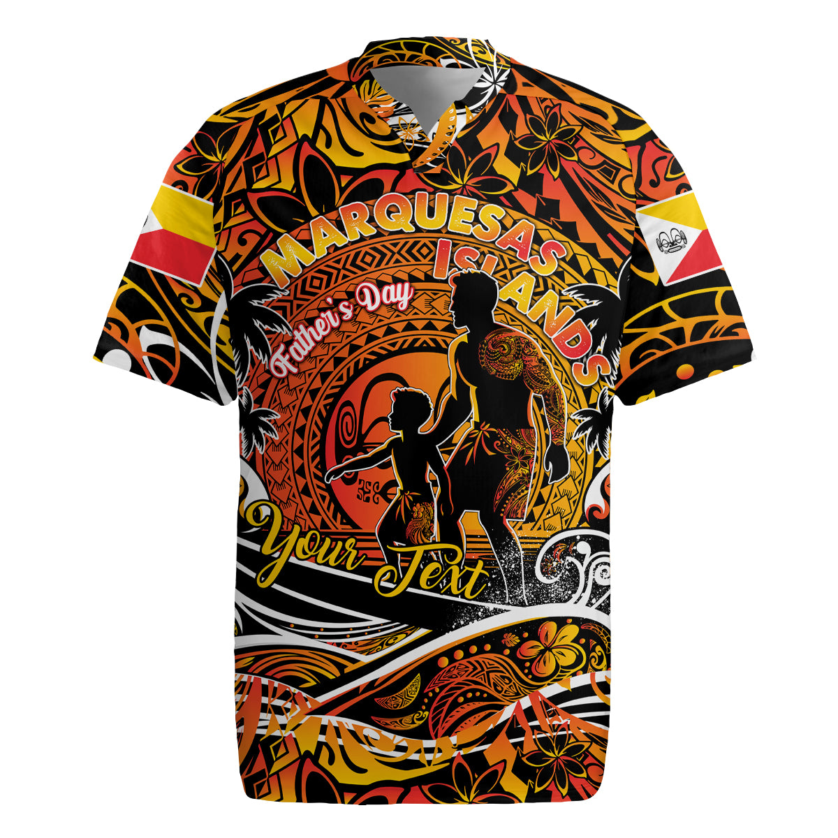 Father's Day Marquesas Islands Rugby Jersey Special Dad Polynesia Paradise DT02 Orange - Polynesian Pride