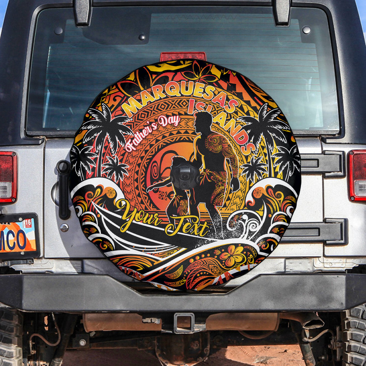 Father's Day Marquesas Islands Spare Tire Cover Special Dad Polynesia Paradise DT02 Orange - Polynesian Pride