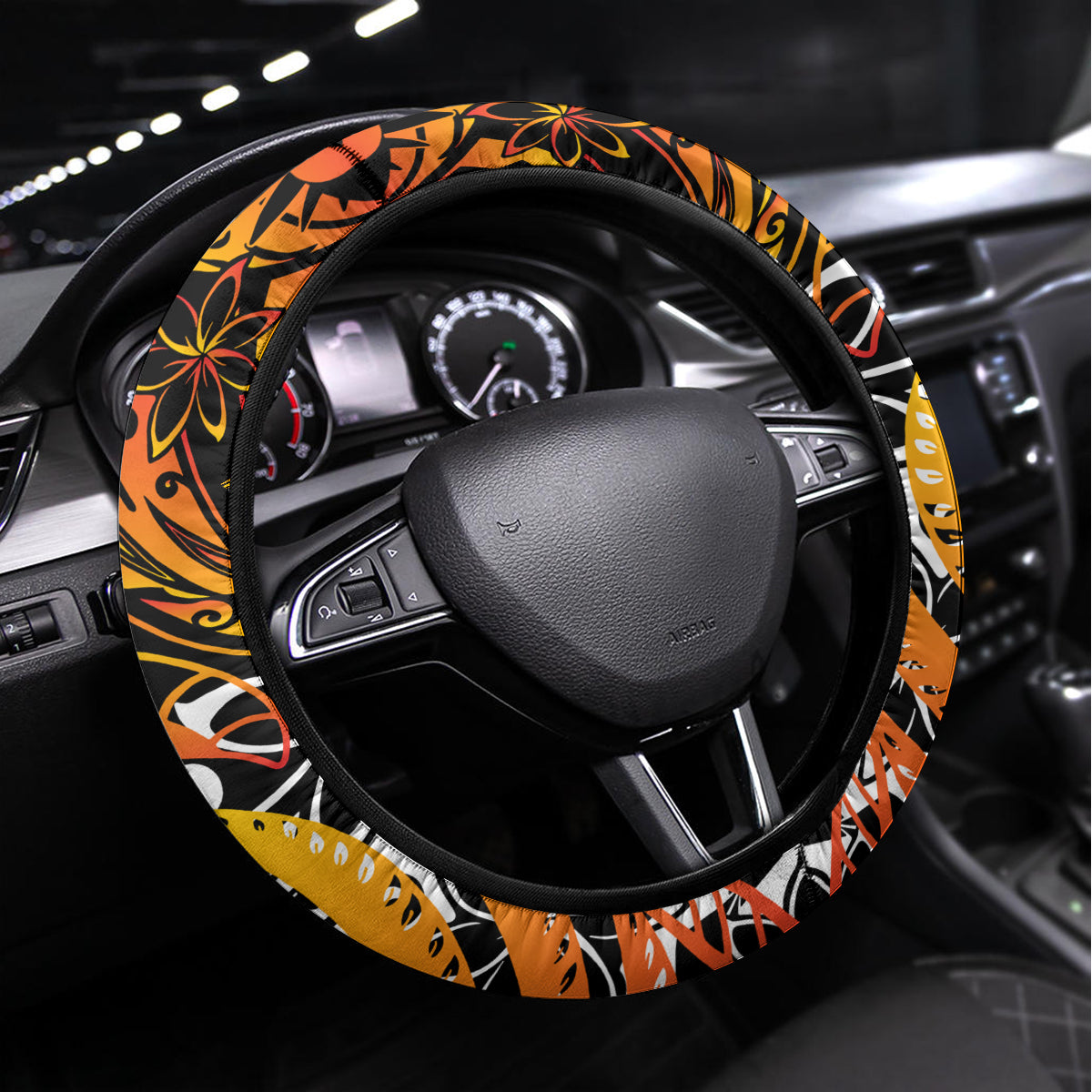 Father's Day Marquesas Islands Steering Wheel Cover Special Dad Polynesia Paradise DT02 Universal Fit Orange - Polynesian Pride