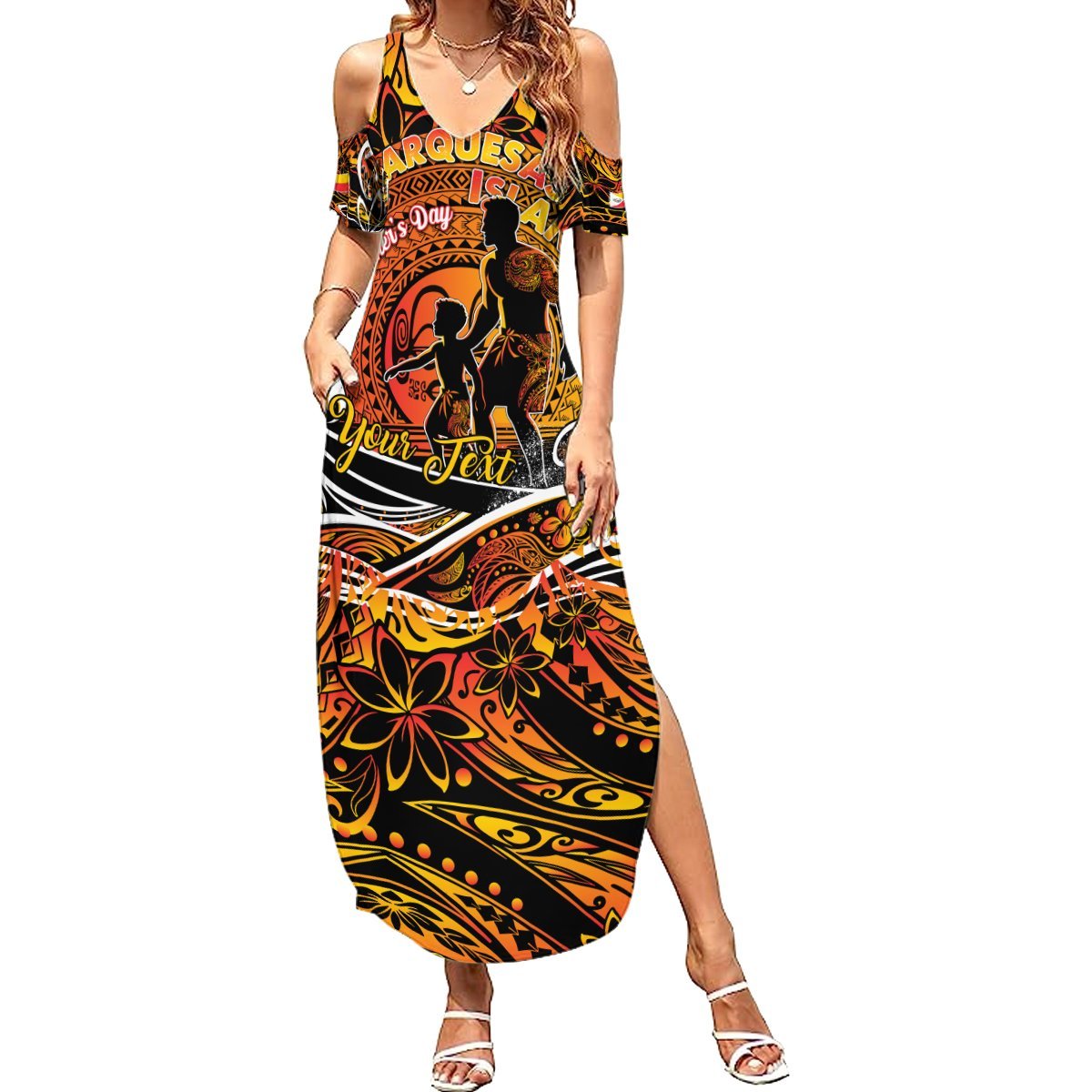 Father's Day Marquesas Islands Summer Maxi Dress Special Dad Polynesia Paradise DT02 Women Orange - Polynesian Pride