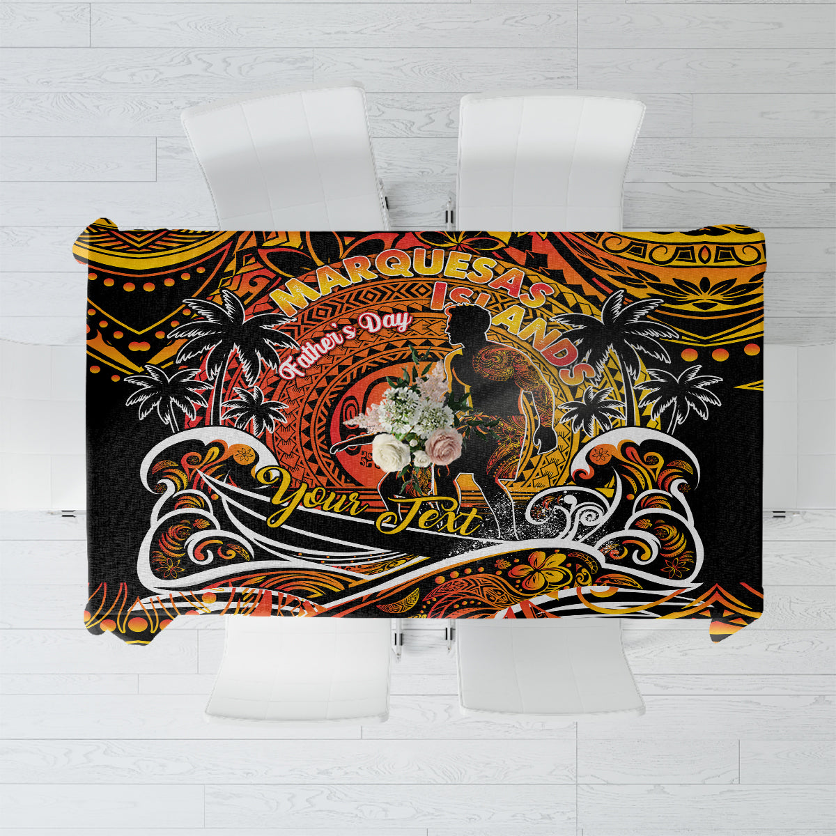 Father's Day Marquesas Islands Tablecloth Special Dad Polynesia Paradise DT02 Orange - Polynesian Pride