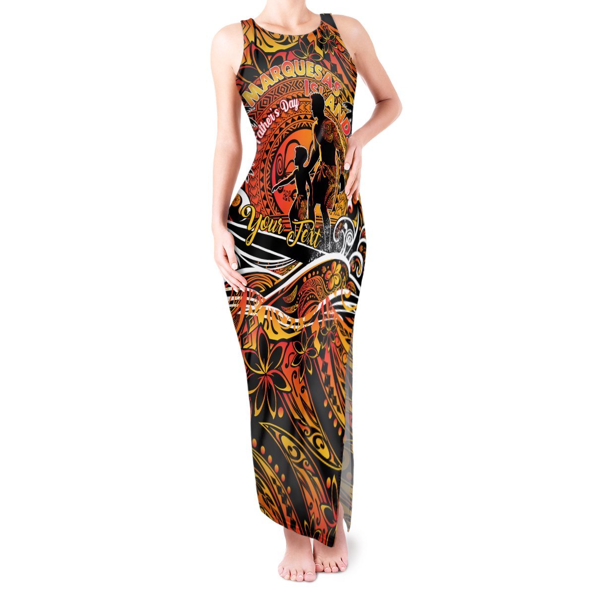 Father's Day Marquesas Islands Tank Maxi Dress Special Dad Polynesia Paradise DT02 Women Orange - Polynesian Pride