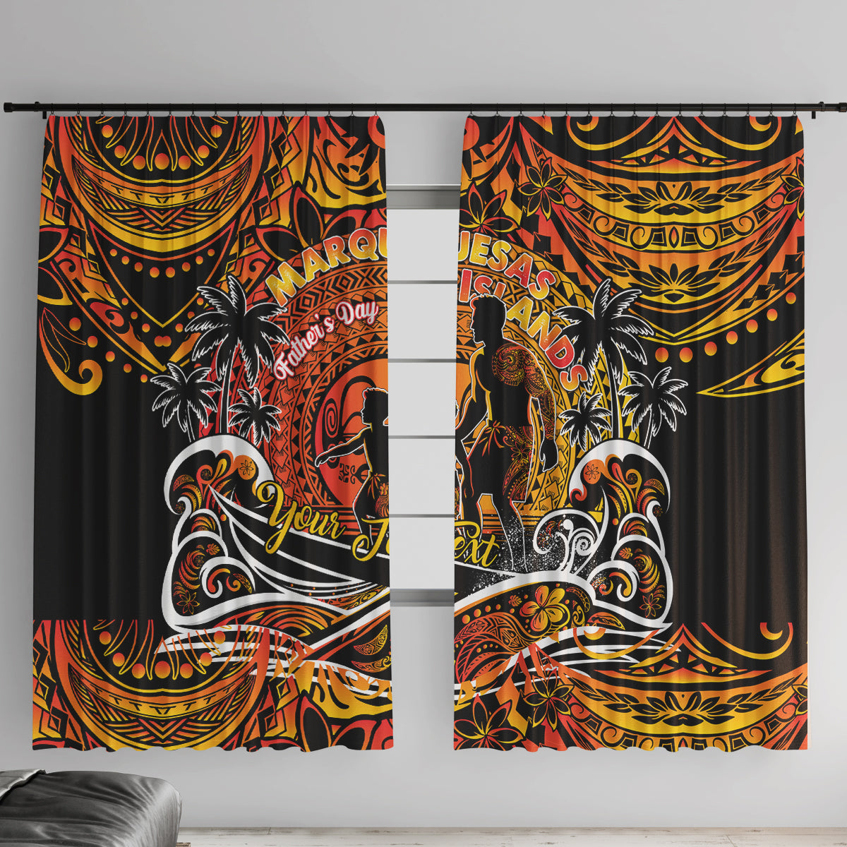 Father's Day Marquesas Islands Window Curtain Special Dad Polynesia Paradise DT02 With Hooks Orange - Polynesian Pride