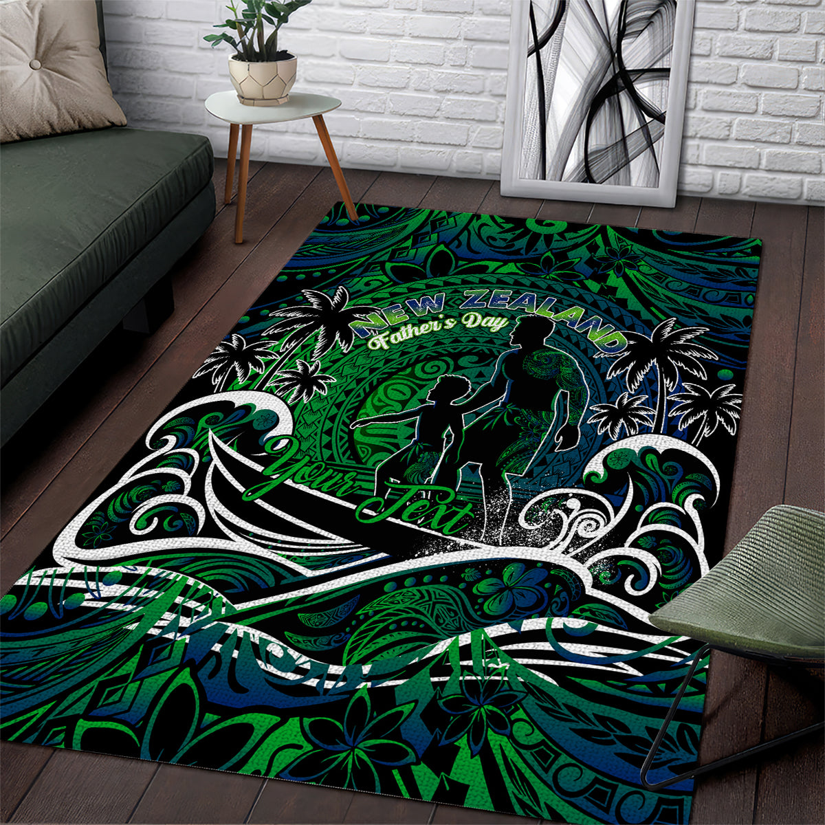 Father's Day New Zealand Area Rug Special Dad Polynesia Paradise DT02 Green - Polynesian Pride