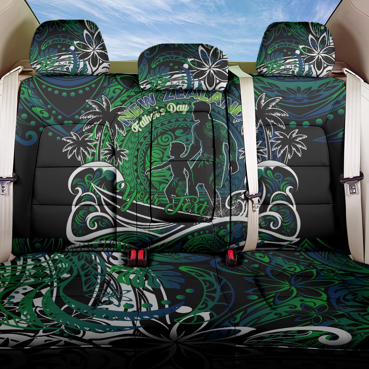 Father's Day New Zealand Back Car Seat Cover Special Dad Polynesia Paradise DT02 One Size Green - Polynesian Pride