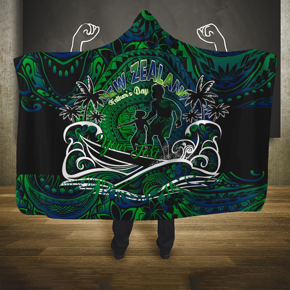 Father's Day New Zealand Hooded Blanket Special Dad Polynesia Paradise DT02 One Size Green - Polynesian Pride