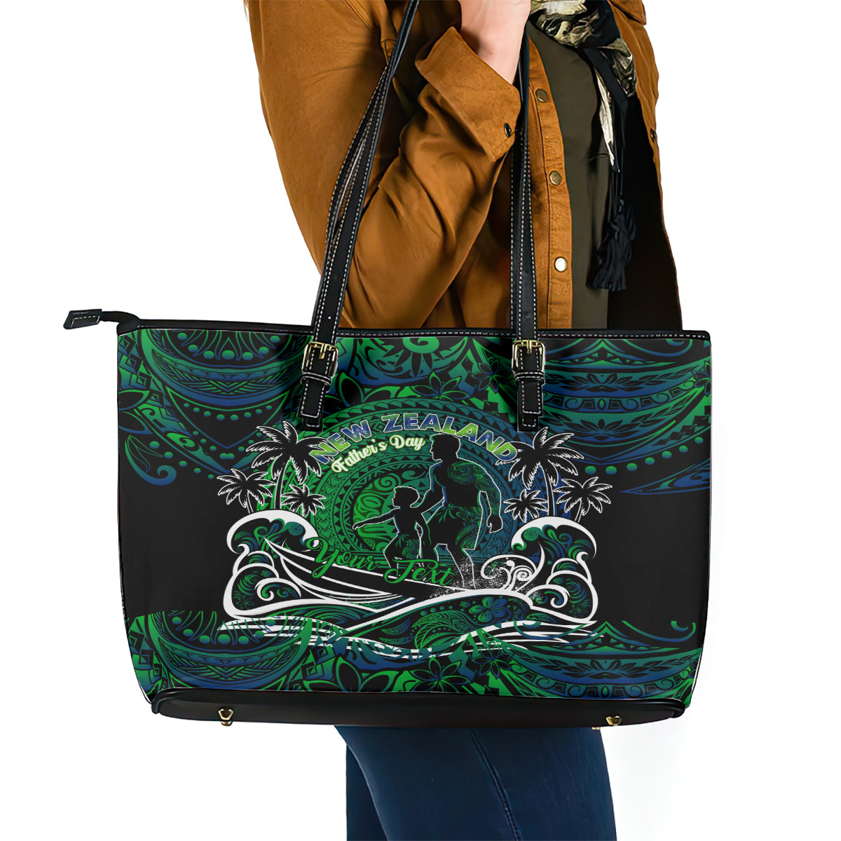 Father's Day New Zealand Leather Tote Bag Special Dad Polynesia Paradise DT02 - Polynesian Pride