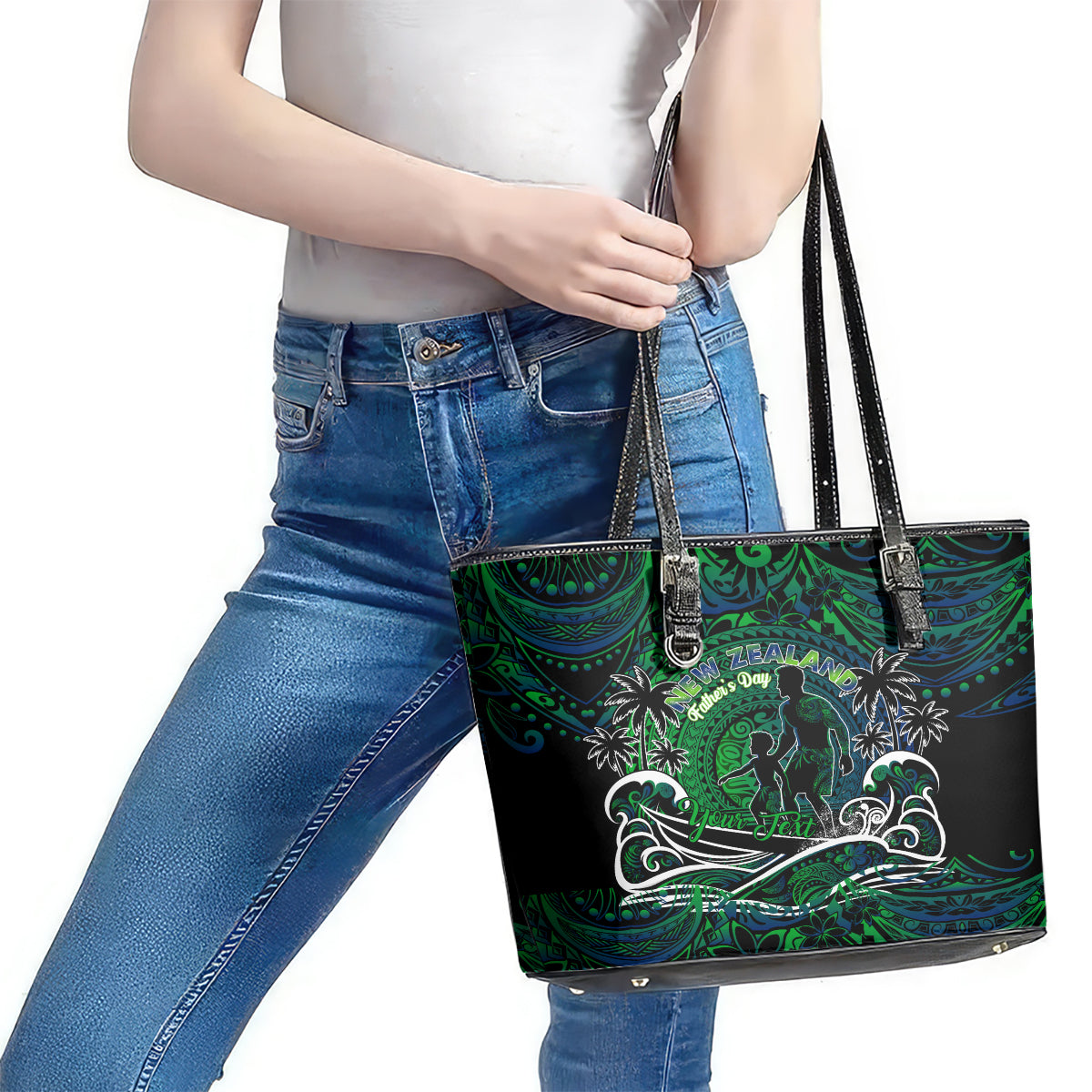 Father's Day New Zealand Leather Tote Bag Special Dad Polynesia Paradise DT02 - Polynesian Pride