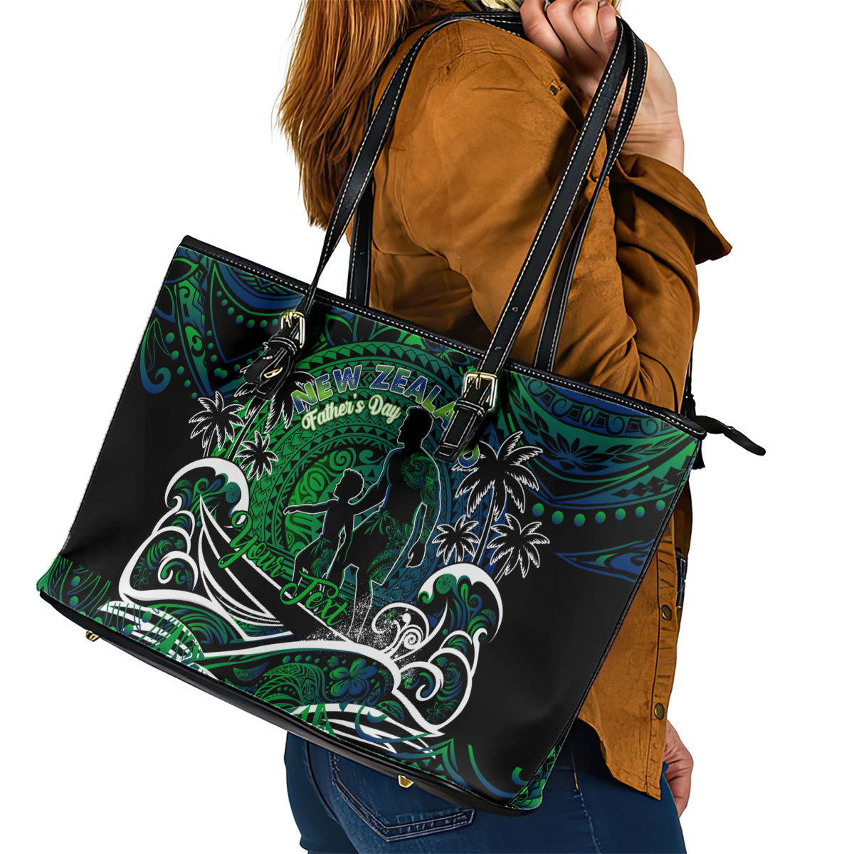 Father's Day New Zealand Leather Tote Bag Special Dad Polynesia Paradise DT02 - Polynesian Pride