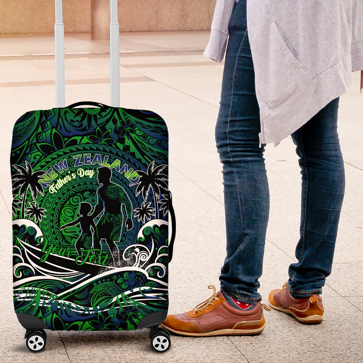 Father's Day New Zealand Luggage Cover Special Dad Polynesia Paradise DT02 Green - Polynesian Pride