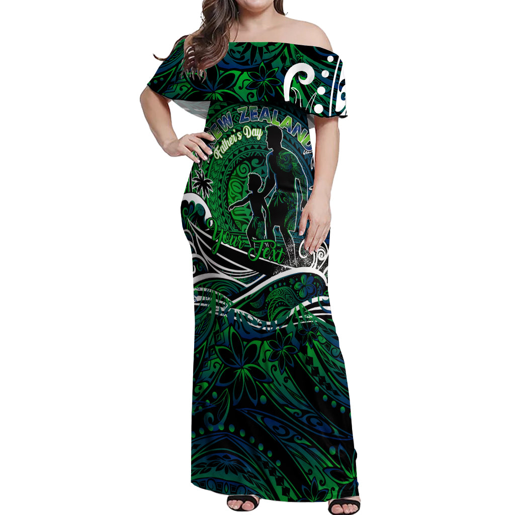 Father's Day New Zealand Off Shoulder Maxi Dress Special Dad Polynesia Paradise DT02 Women Green - Polynesian Pride