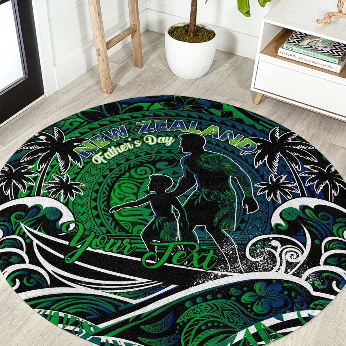 Father's Day New Zealand Round Carpet Special Dad Polynesia Paradise DT02 Green - Polynesian Pride