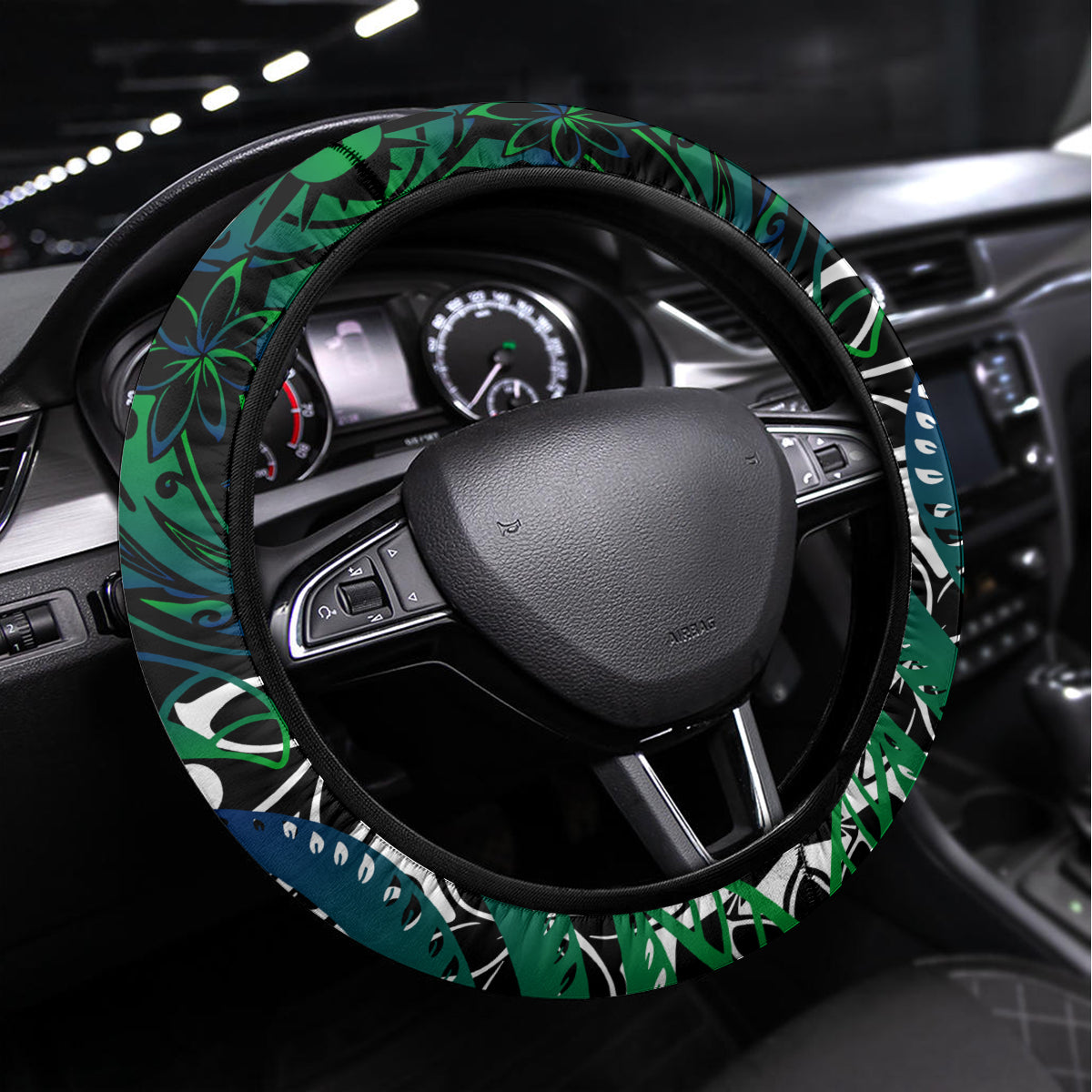 Father's Day New Zealand Steering Wheel Cover Special Dad Polynesia Paradise DT02 Universal Fit Green - Polynesian Pride
