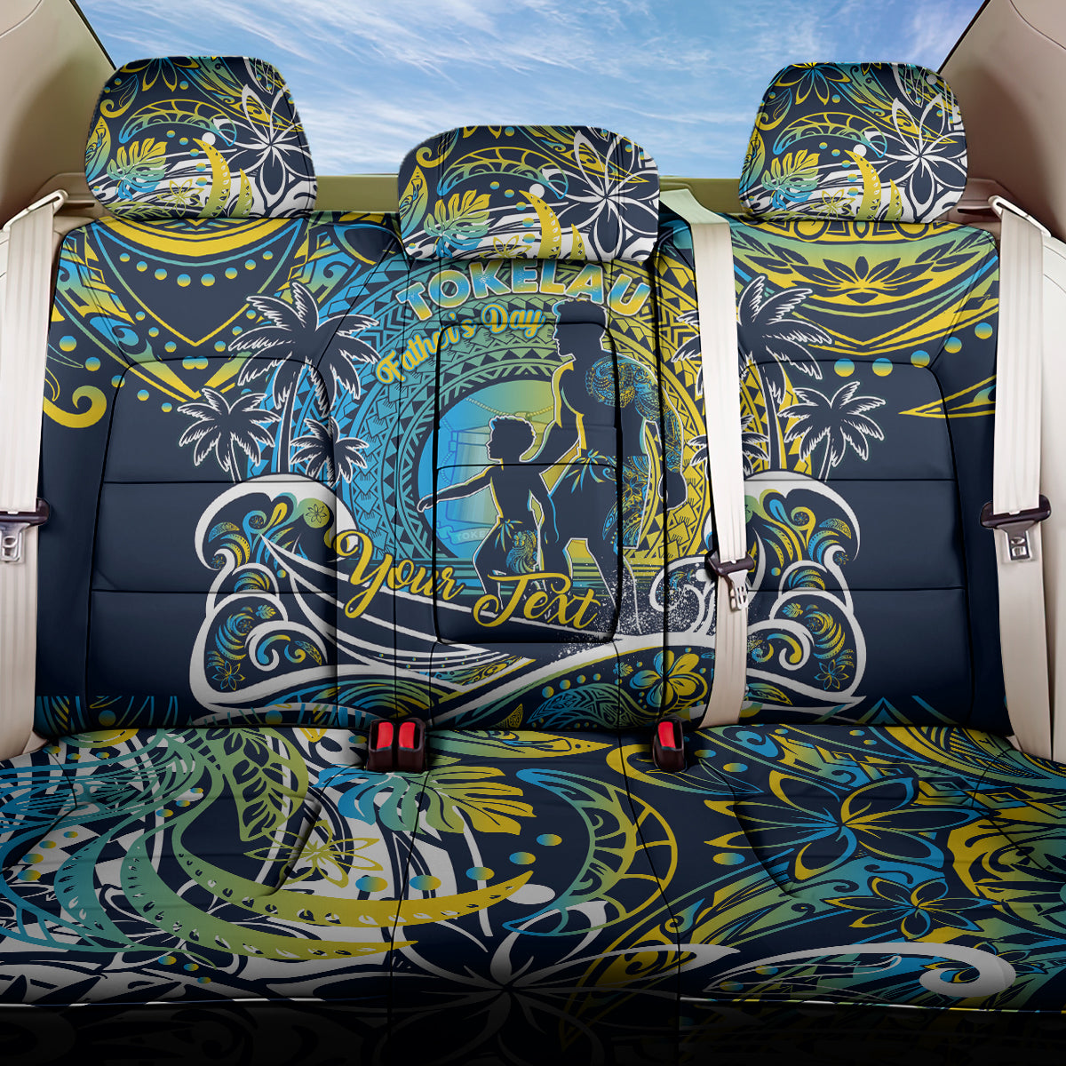 Father's Day Tokelau Back Car Seat Cover Special Dad Polynesia Paradise DT02 One Size Blue - Polynesian Pride