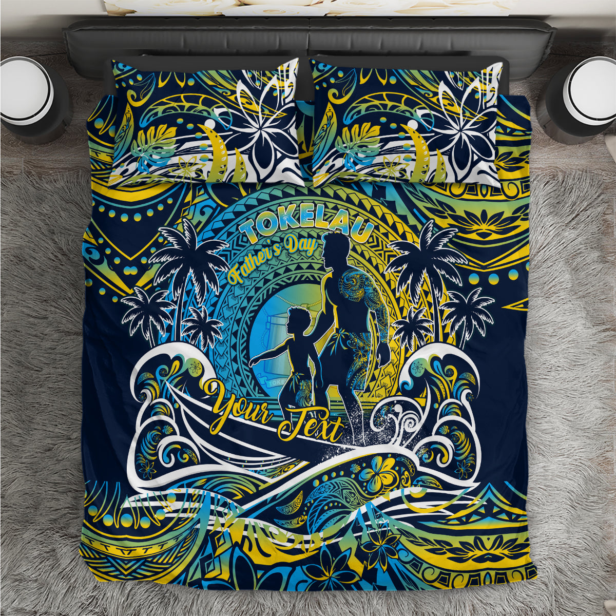 Father's Day Tokelau Bedding Set Special Dad Polynesia Paradise DT02 Blue - Polynesian Pride