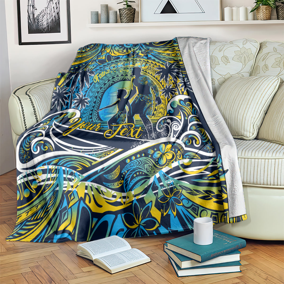 Father's Day Tokelau Blanket Special Dad Polynesia Paradise DT02 Blue - Polynesian Pride