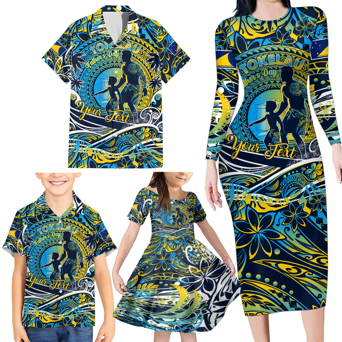 Father's Day Tokelau Family Matching Long Sleeve Bodycon Dress and Hawaiian Shirt Special Dad Polynesia Paradise