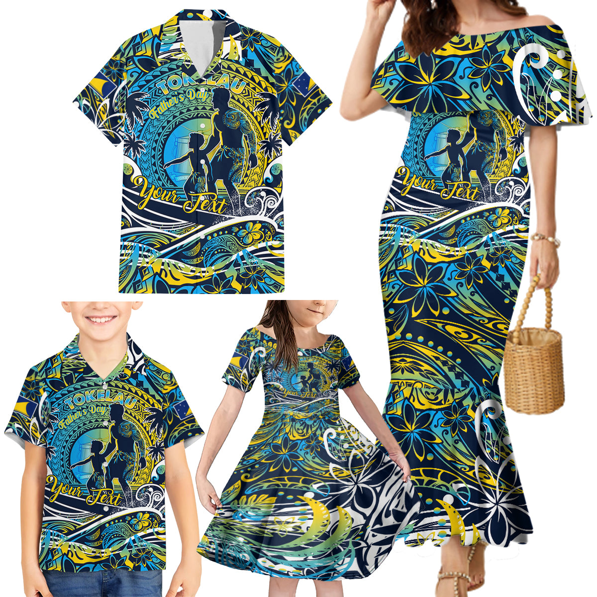 Father's Day Tokelau Family Matching Mermaid Dress and Hawaiian Shirt Special Dad Polynesia Paradise