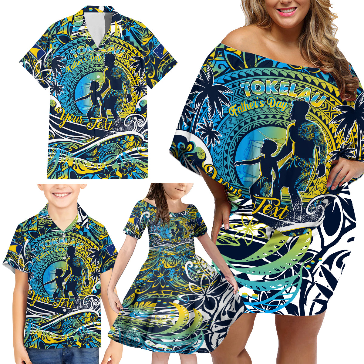 Father's Day Tokelau Family Matching Off Shoulder Short Dress and Hawaiian Shirt Special Dad Polynesia Paradise