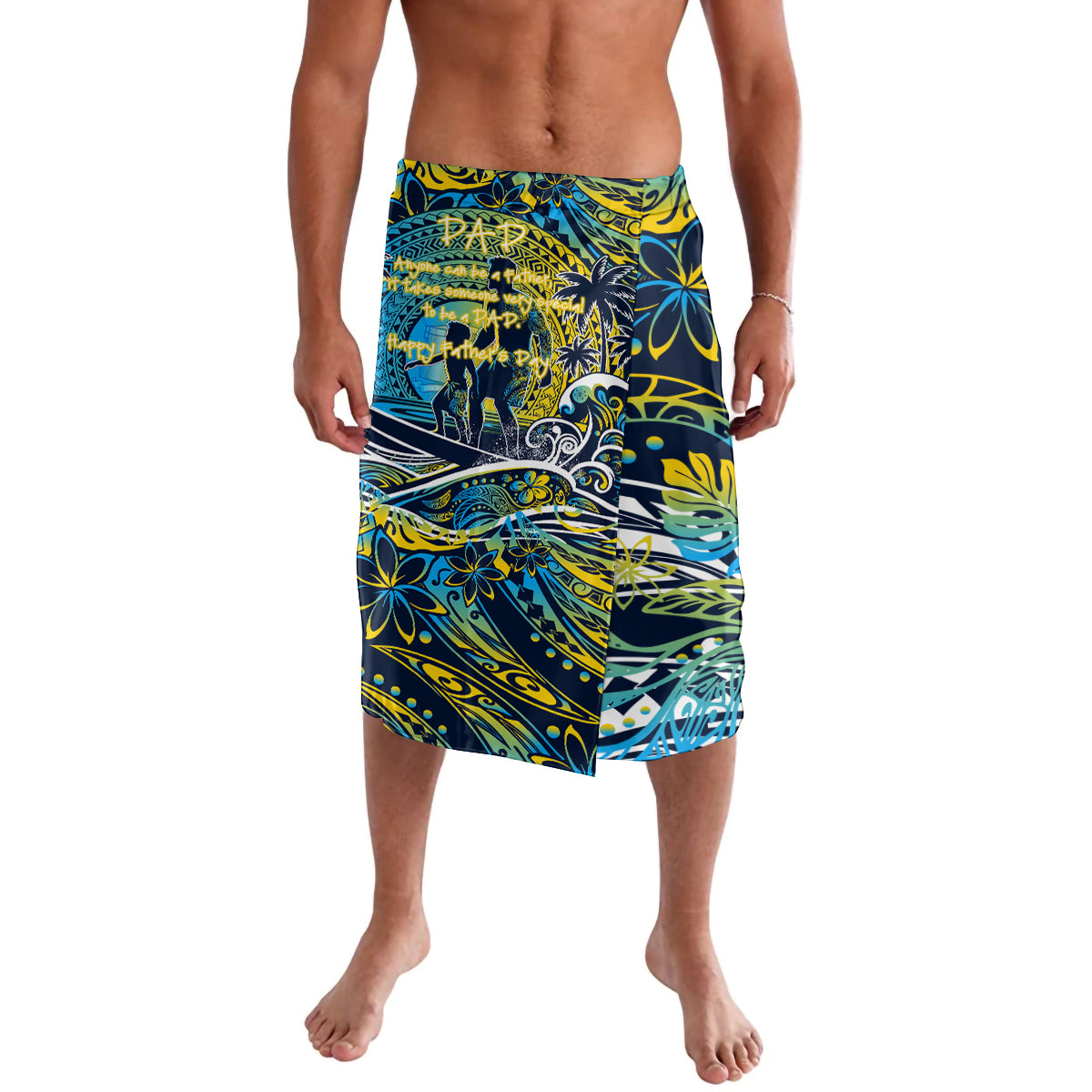 Father's Day Tokelau Lavalava Special Dad Polynesia Paradise DT02 Blue - Polynesian Pride