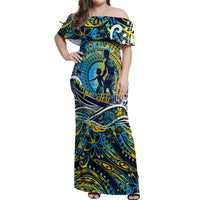 Father's Day Tokelau Off Shoulder Maxi Dress Special Dad Polynesia Paradise DT02 Women Blue - Polynesian Pride