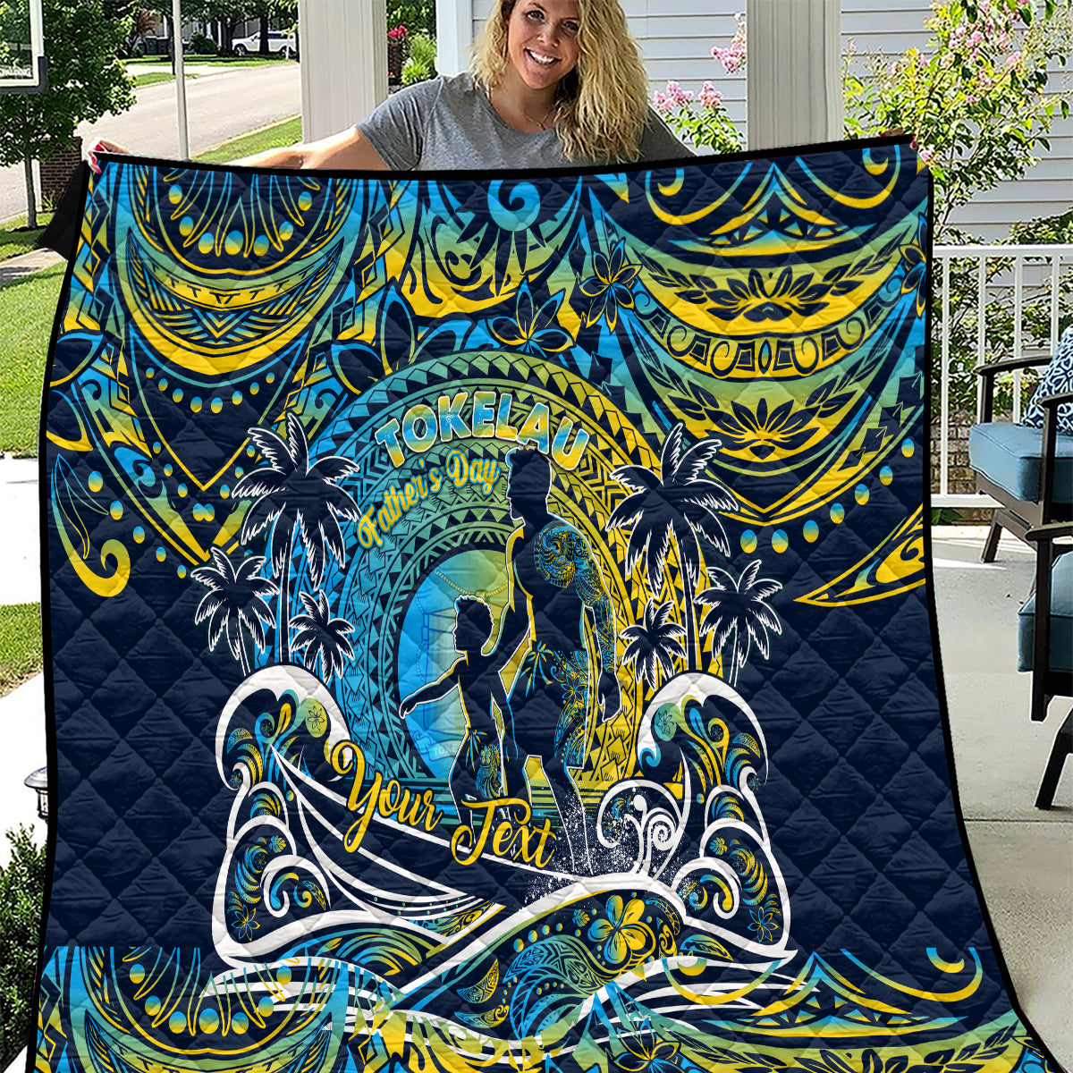 Father's Day Tokelau Quilt Special Dad Polynesia Paradise DT02 Blue - Polynesian Pride