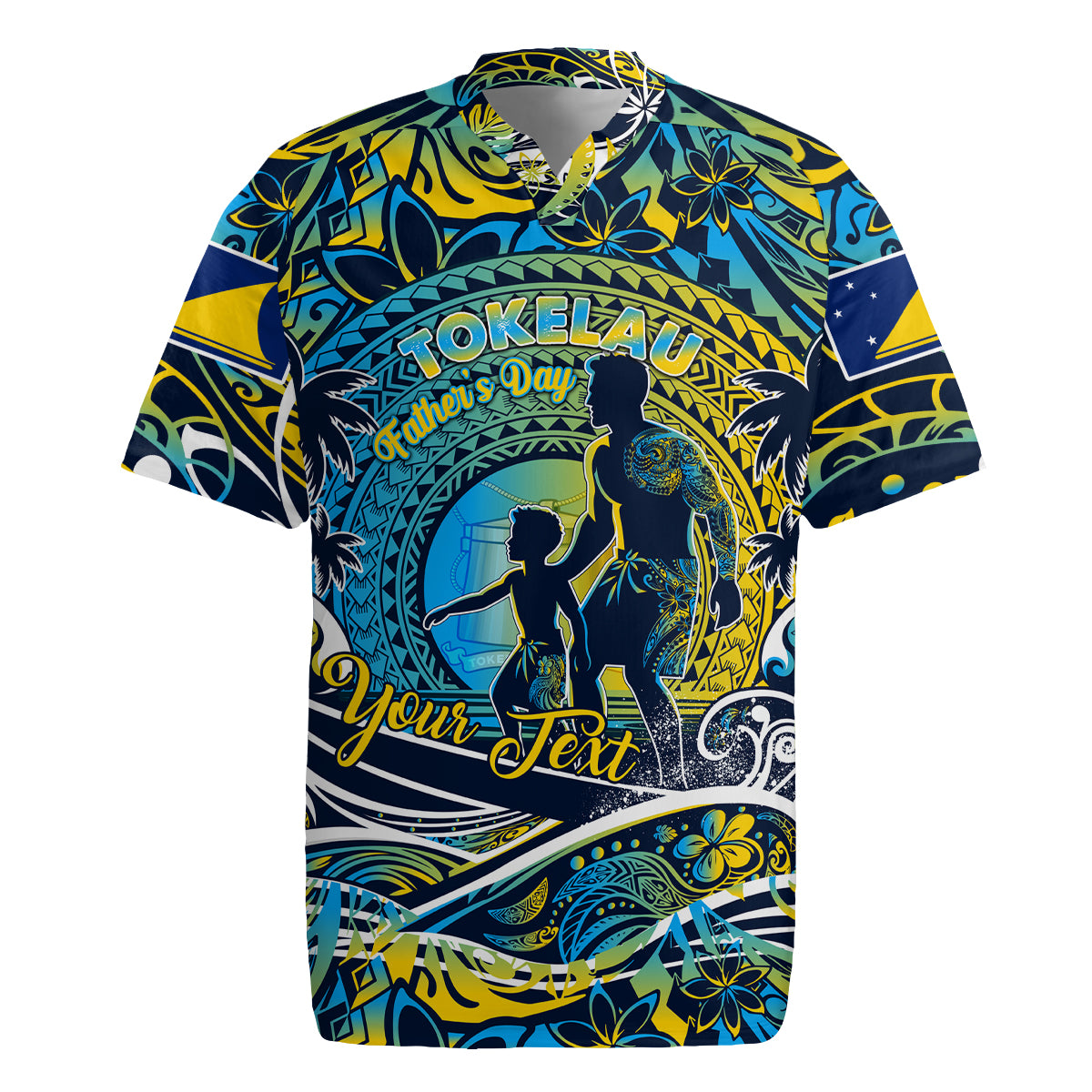 Father's Day Tokelau Rugby Jersey Special Dad Polynesia Paradise DT02 Blue - Polynesian Pride