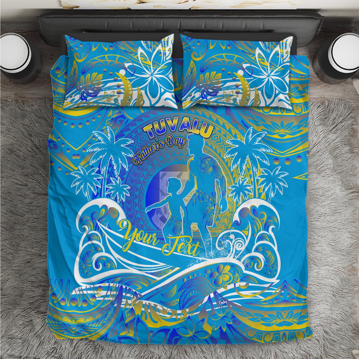 Father's Day Tuvalu Bedding Set Special Dad Polynesia Paradise DT02 Blue - Polynesian Pride