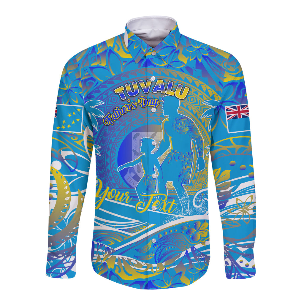 Father's Day Tuvalu Long Sleeve Button Shirt Special Dad Polynesia Paradise DT02 Unisex Blue - Polynesian Pride