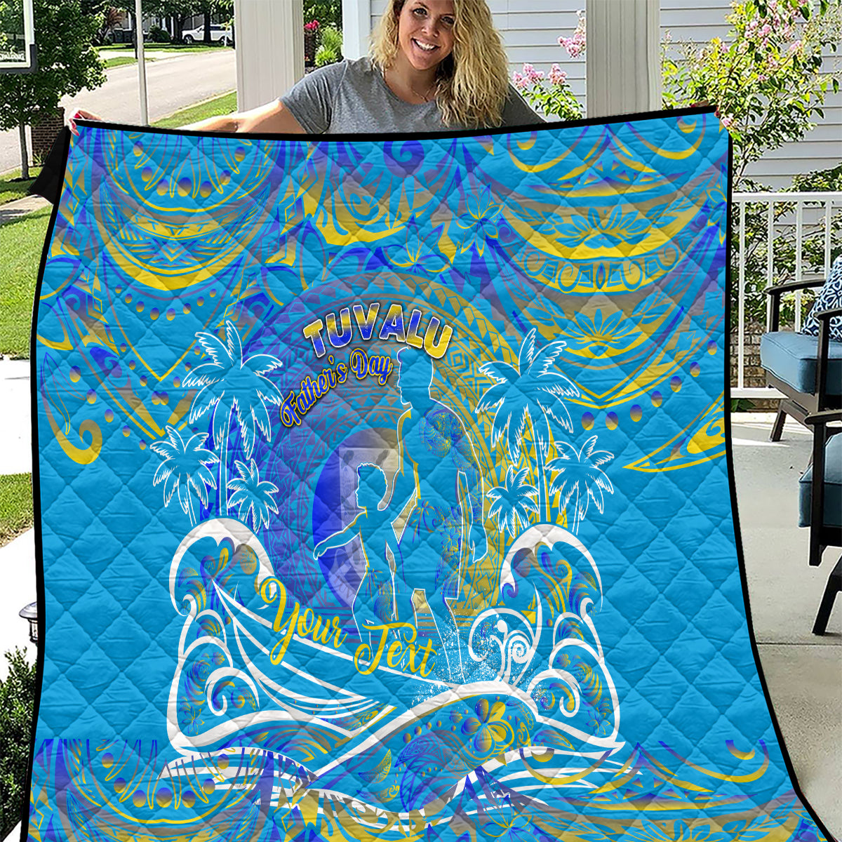 Father's Day Tuvalu Quilt Special Dad Polynesia Paradise DT02 Blue - Polynesian Pride