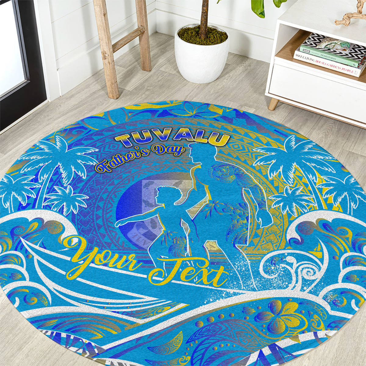 Father's Day Tuvalu Round Carpet Special Dad Polynesia Paradise DT02 Blue - Polynesian Pride