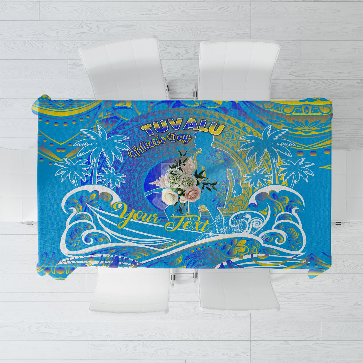 Father's Day Tuvalu Tablecloth Special Dad Polynesia Paradise DT02 Blue - Polynesian Pride