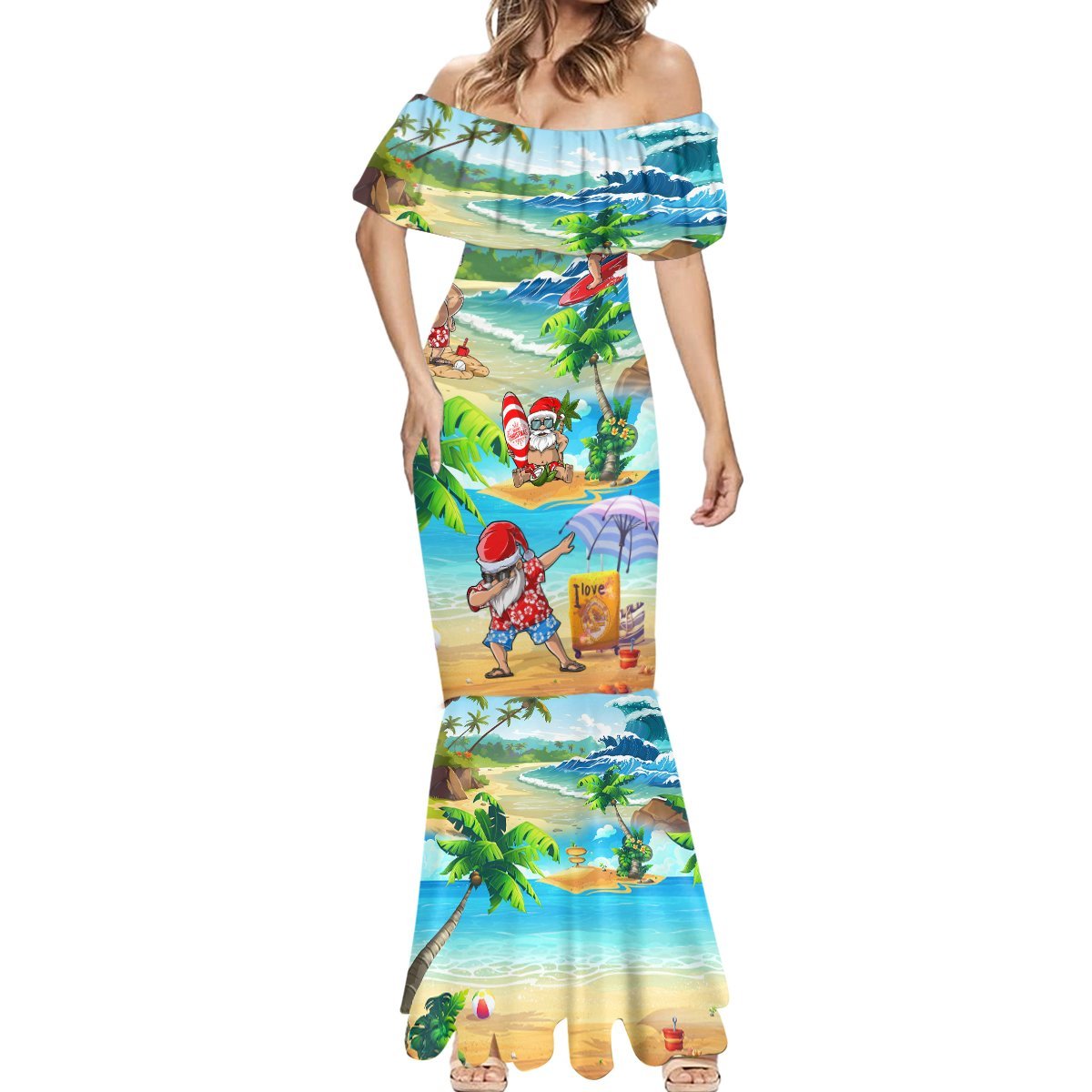 Guam Christmas Mermaid Dress Santa Claus Beach and Wave DT02 - Polynesian Pride