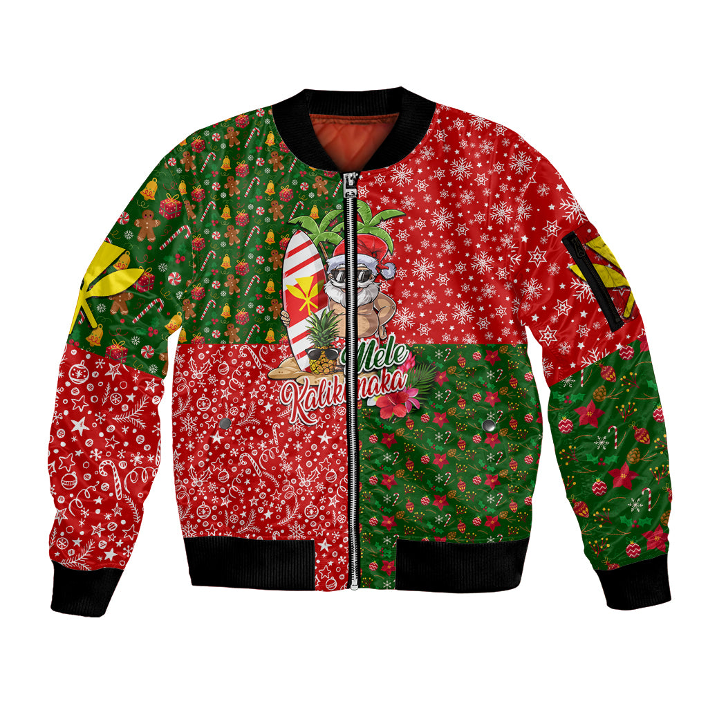 Hawaii Christmas Sleeve Zip Bomber Jacket Mele Kalikimaka Kanaka Maoli DT02 Unisex Art - Polynesian Pride