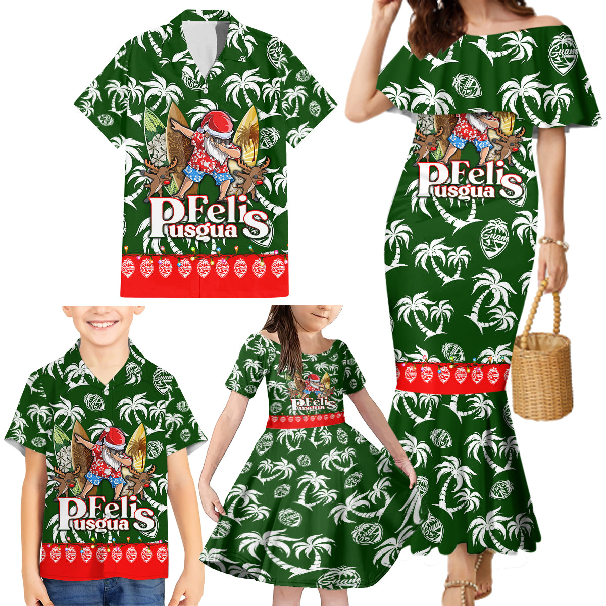 Guam Christmas Family Matching Mermaid Dress and Hawaiian Shirt Felis Pusgua Tropical Xmas Patterns DT02 - Polynesian Pride