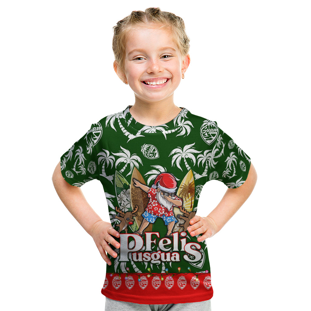 Guam Christmas Kid T Shirt Felis Pusgua Tropical Xmas Patterns DT02 Green - Polynesian Pride