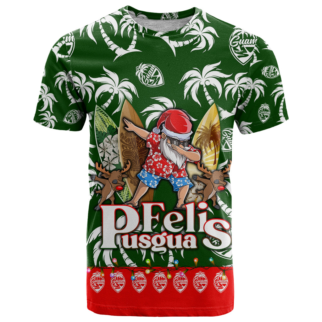 Guam Christmas T Shirt Felis Pusgua Tropical Xmas Patterns DT02 Green - Polynesian Pride