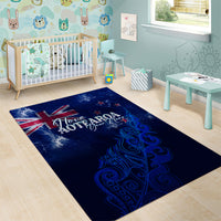 Personalised New Zealand Area Rug Aotearoa Map Silver Fern DT02 - Polynesian Pride