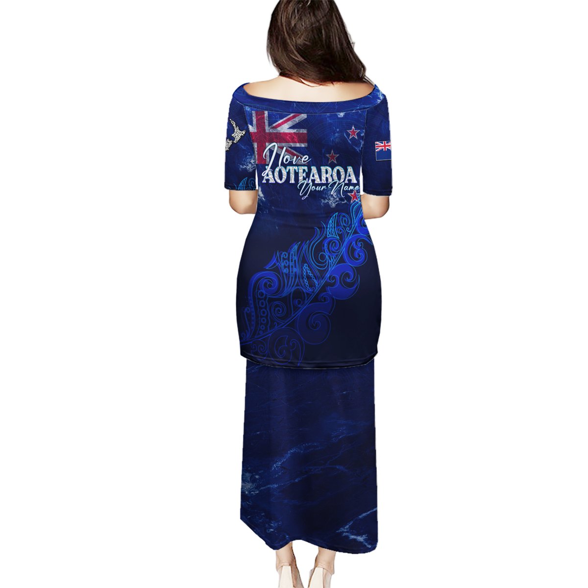 Personalised New Zealand Puletasi Aotearoa Map Silver Fern DT02 - Polynesian Pride