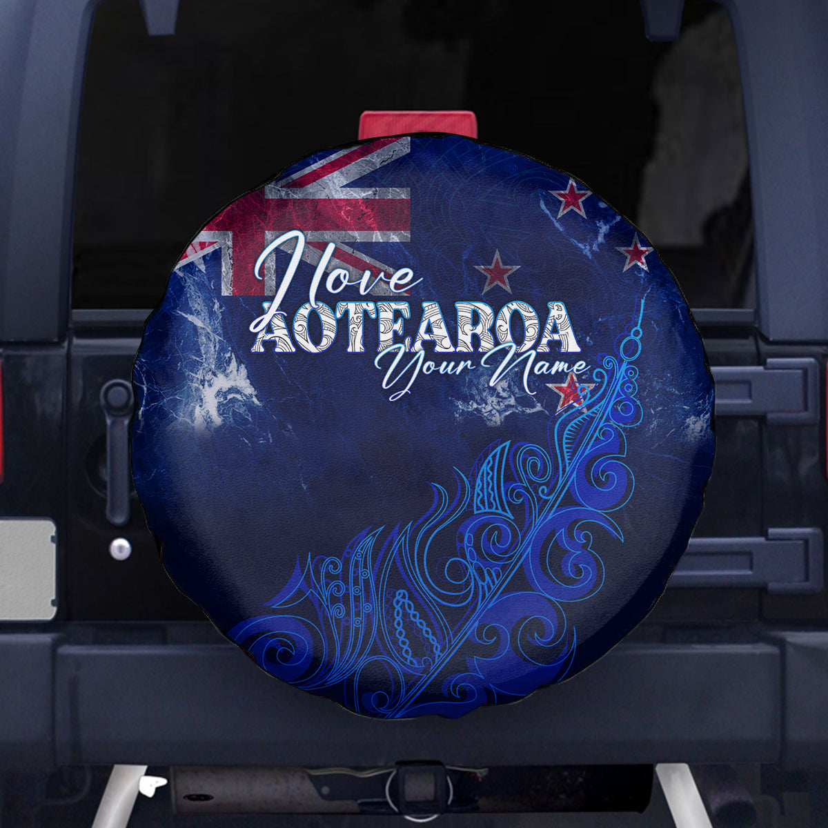 Personalised New Zealand Spare Tire Cover Aotearoa Map Silver Fern DT02 Blue - Polynesian Pride