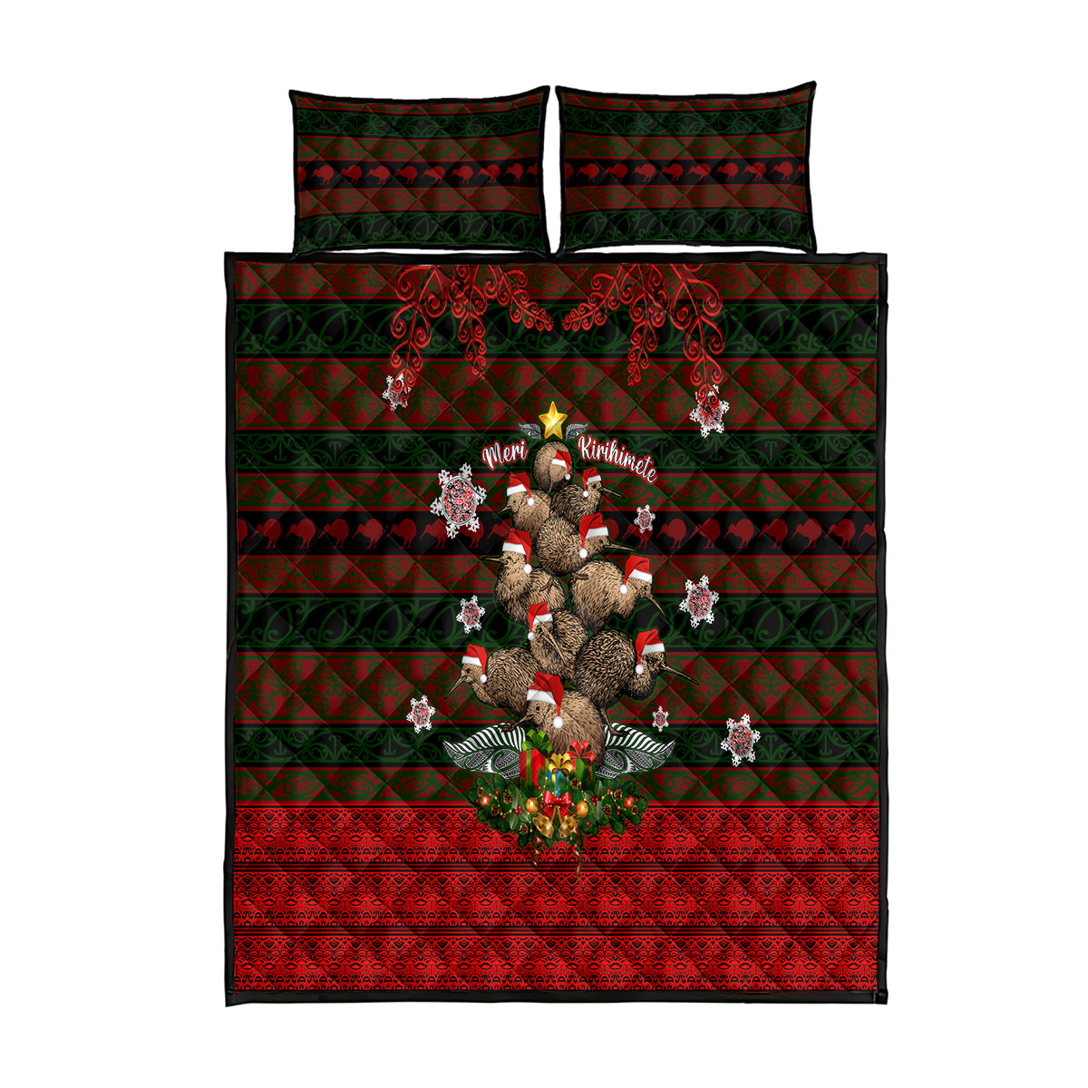 Meri Kirihimete New Zealand Quilt Bed Set Christmas Kiwi Maori DT02 Red - Polynesian Pride