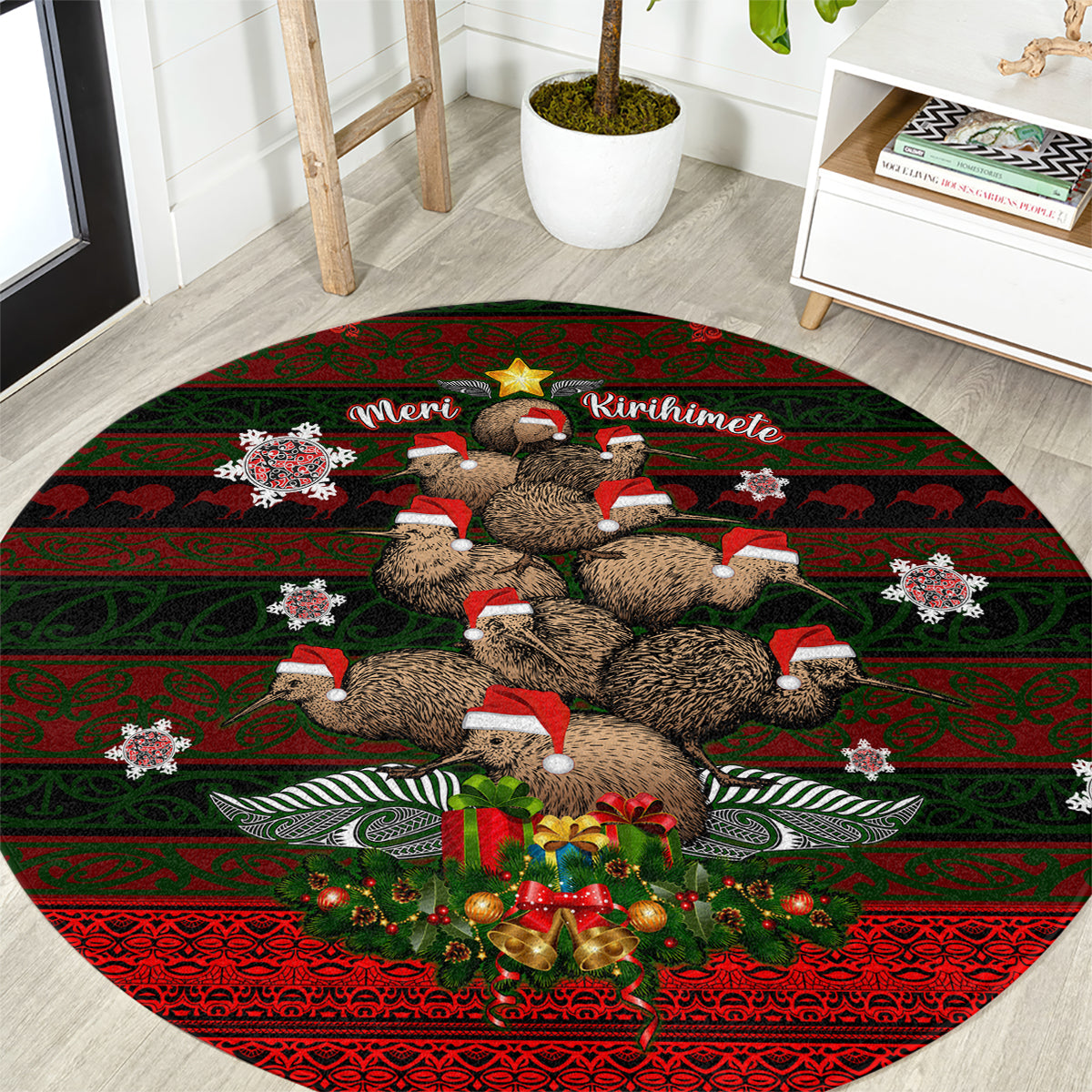 Meri Kirihimete New Zealand Round Carpet Christmas Kiwi Maori DT02 Red - Polynesian Pride
