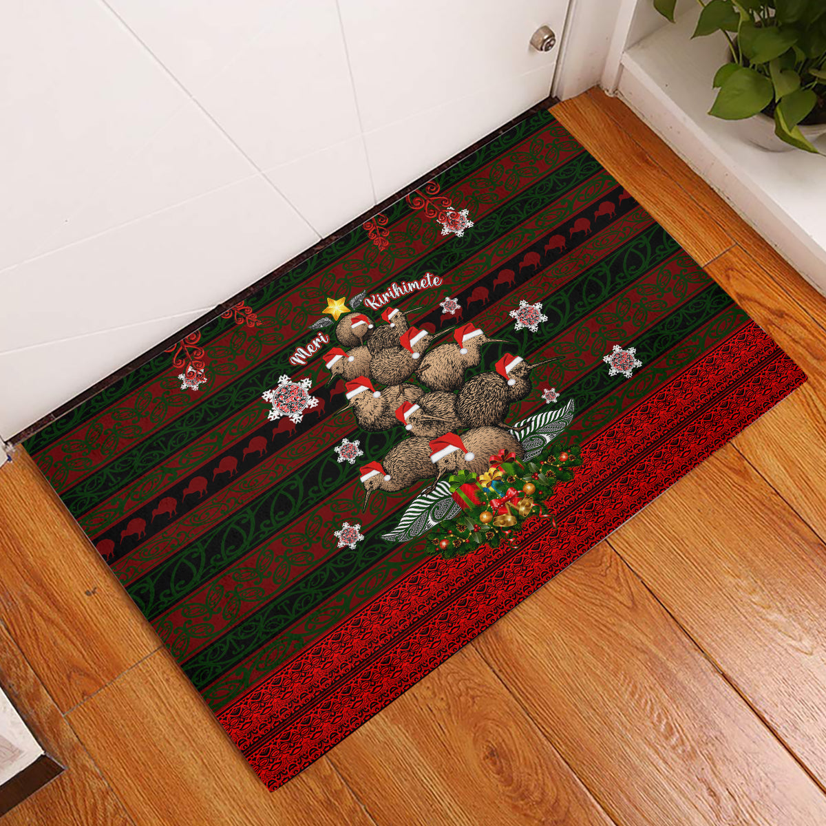 Meri Kirihimete New Zealand Rubber Doormat Christmas Kiwi Maori DT02 Red - Polynesian Pride