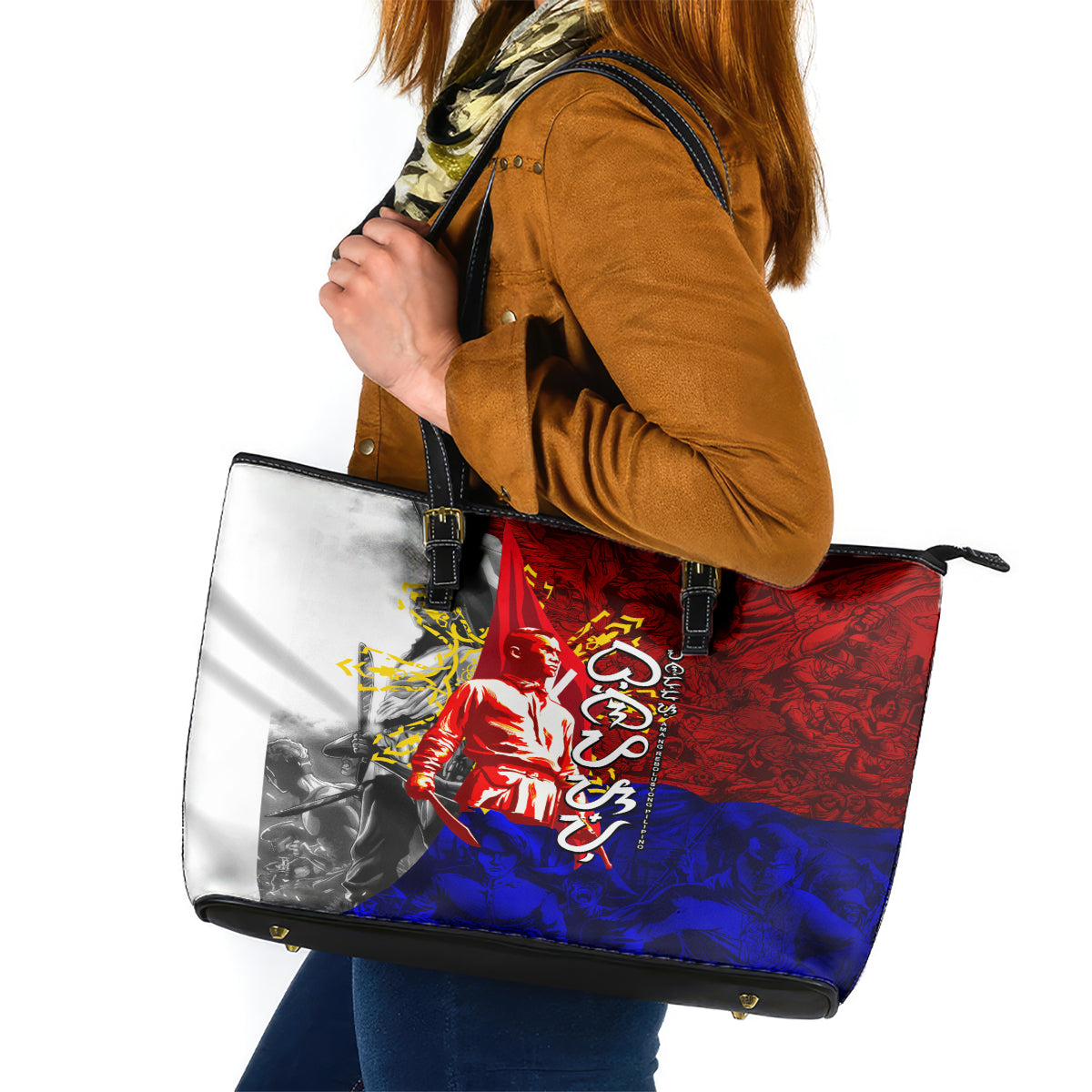 Philippines Bonifacio Day Leather Tote Bag DT02 Art - Polynesian Pride