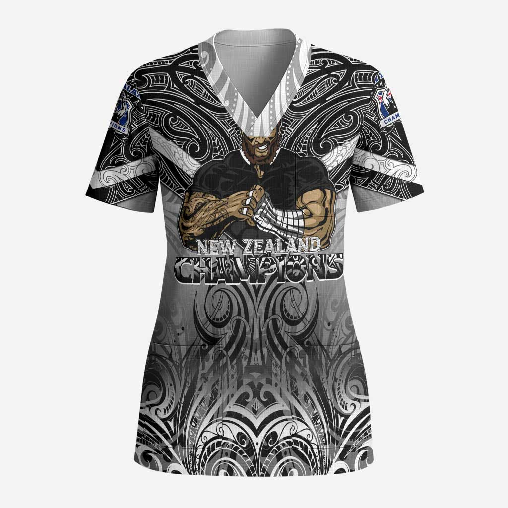 New Zealand Scrub Top Rugby Aotearoa Champions DT02 Adult Black - Polynesian Pride
