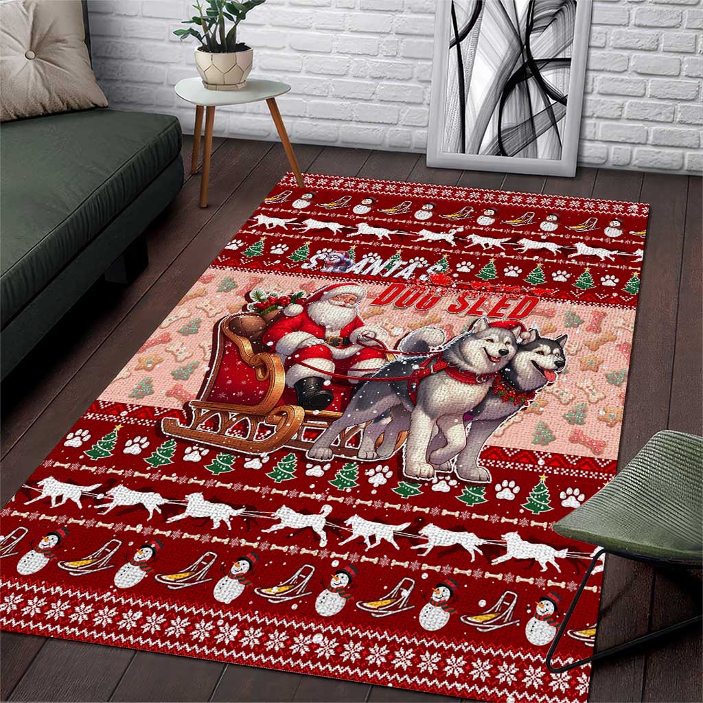Dog Sled Christmas Area Rug Husky Sleigh Ride Design DT02 Red - Polynesian Pride