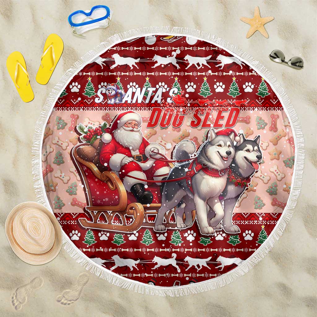 Dog Sled Christmas Beach Blanket Husky Sleigh Ride Design DT02 One Size 150cm Red - Polynesian Pride