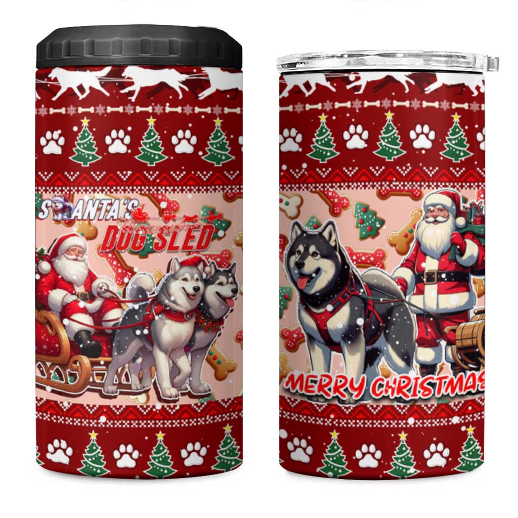 Dog Sled Christmas 4 in 1 Can Cooler Tumbler Husky Sleigh Ride Design DT02 One Size: 16 oz Red - Polynesian Pride